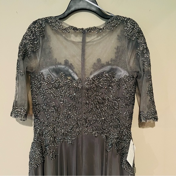 Marsoni Illusion Sleeve Embellished Bodice Dress Charcoal Women's Size 10 NWT - Picture 7 of 15